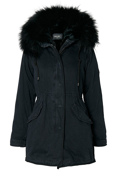 HOLLIES Verona Parkas med päls Svart