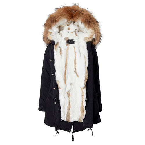 Verona Parkas med päls Svart/Vit Natur
