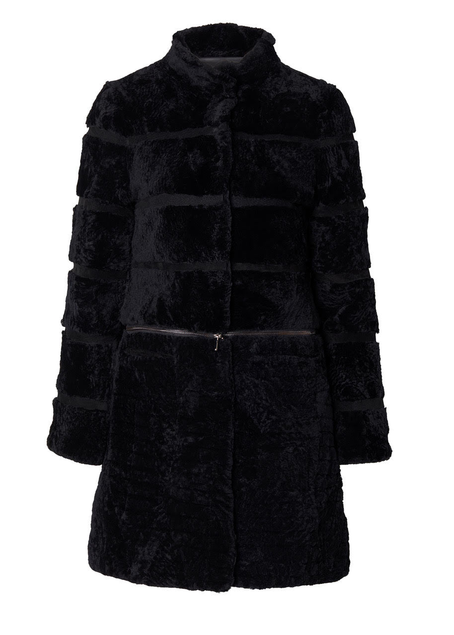 HOLLIES Corinne Lambfur Patchwork Svart