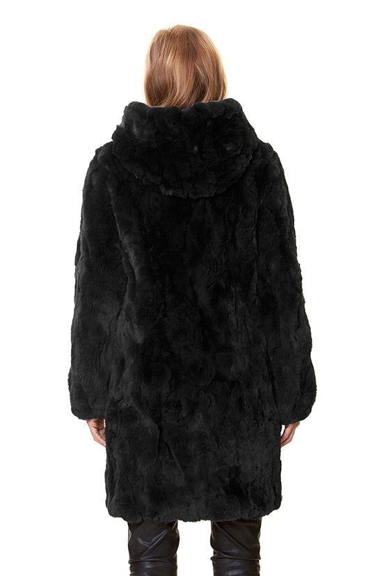 Patty Svart Pälsjacka med luva