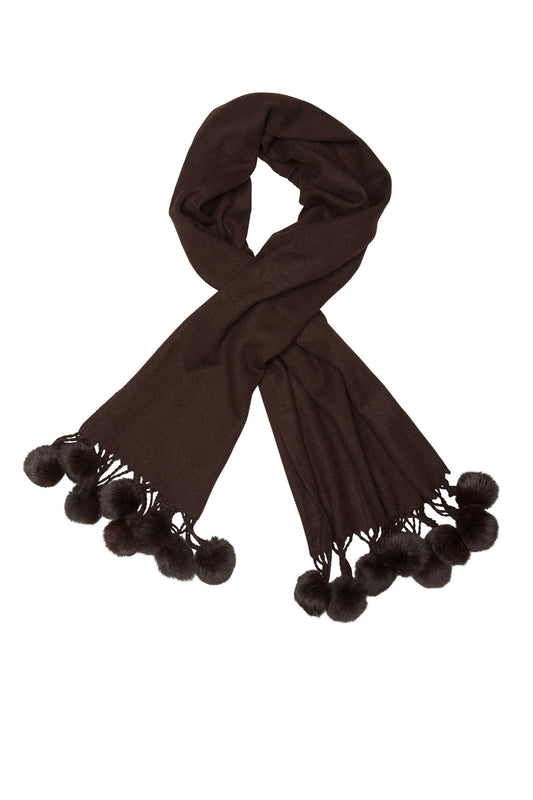 Shawl With Pompom Brown